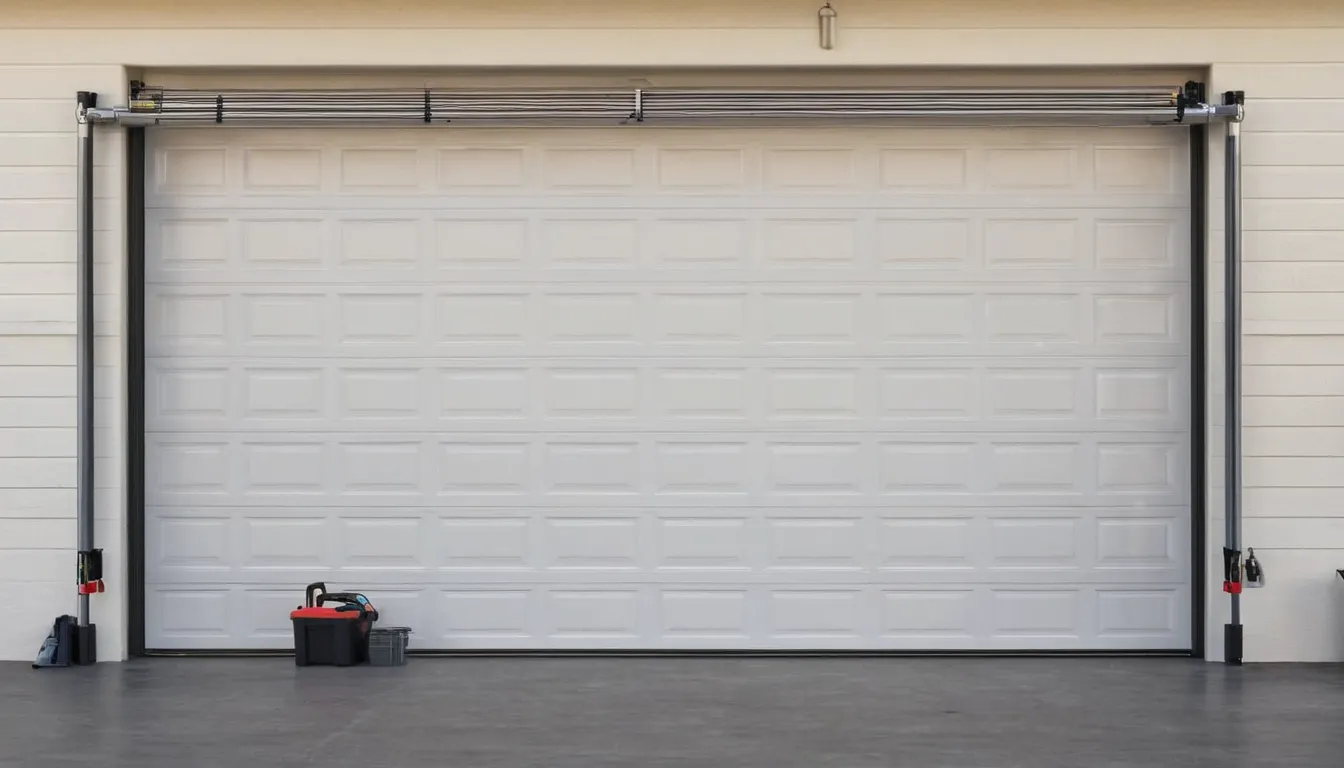 A friendly local provider showing a homeowner the torsion springs above a garage door in St. Paul